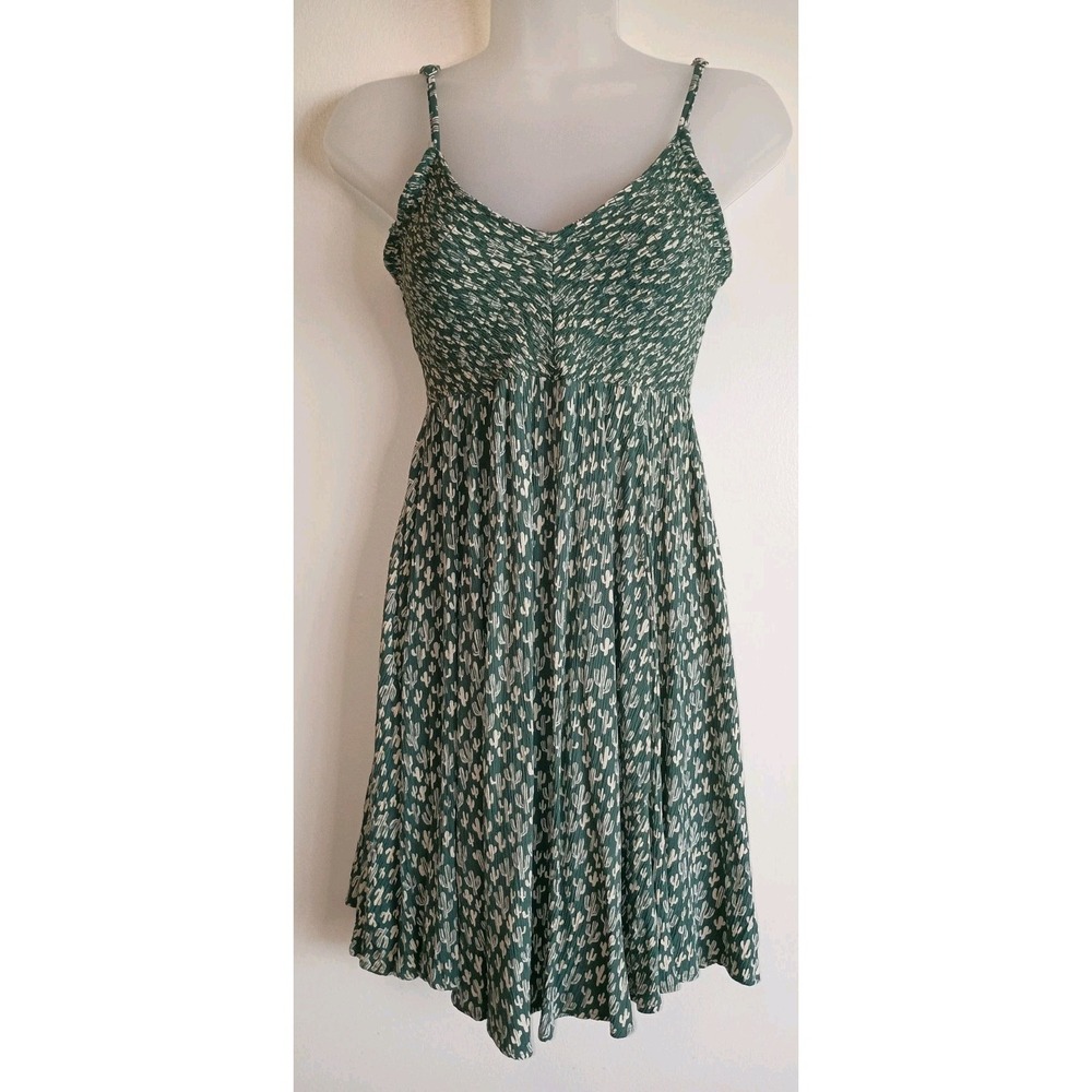 Angie Desert Cactus Print Mini Dress Smocked Bodice Flowy Boho Sundress M